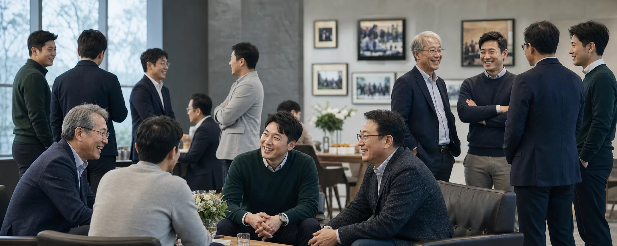 여러 세대의 북일 동문들이 함께 만나 대화하는 모습